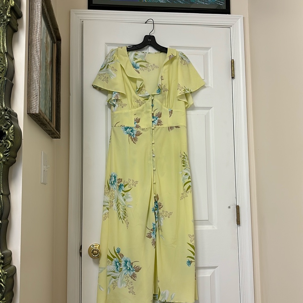 Urban outfitters L floral yellow dress rockabilly boho hippie festival western